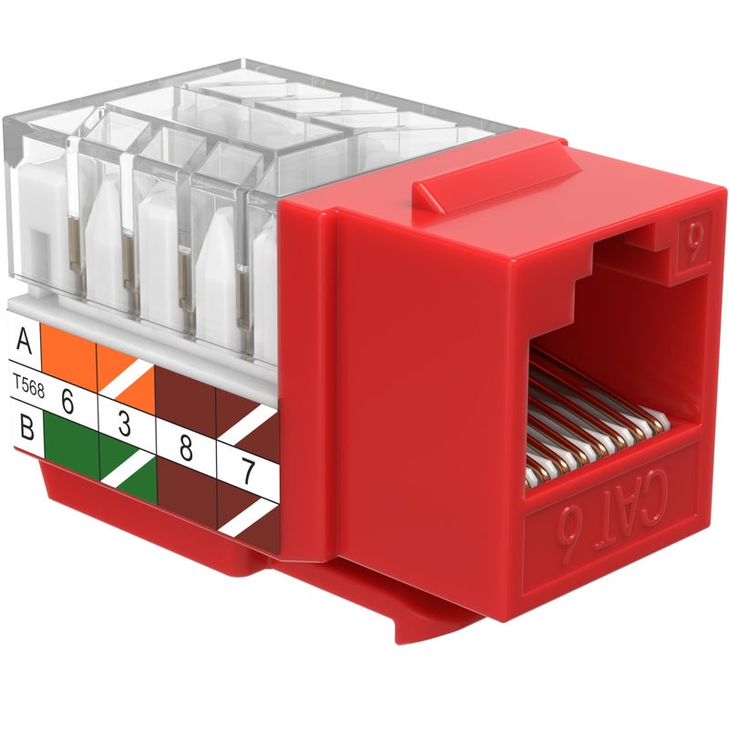 SATMAXIMUM Cat6 Keystone Ethernet Wall Jack Punch Down UTP 45-Degree (Easier Termination Than 90-Degree), RJ45 Slim Profile Speed Termination Red 45Â° Angled (10 Pack) - Image 5